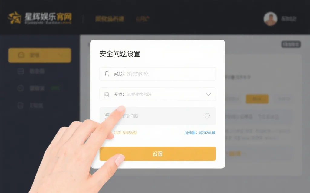 星辉娱乐官网的安全问题设置界面,用户正在选择问题并填写答案,界面友好且简洁